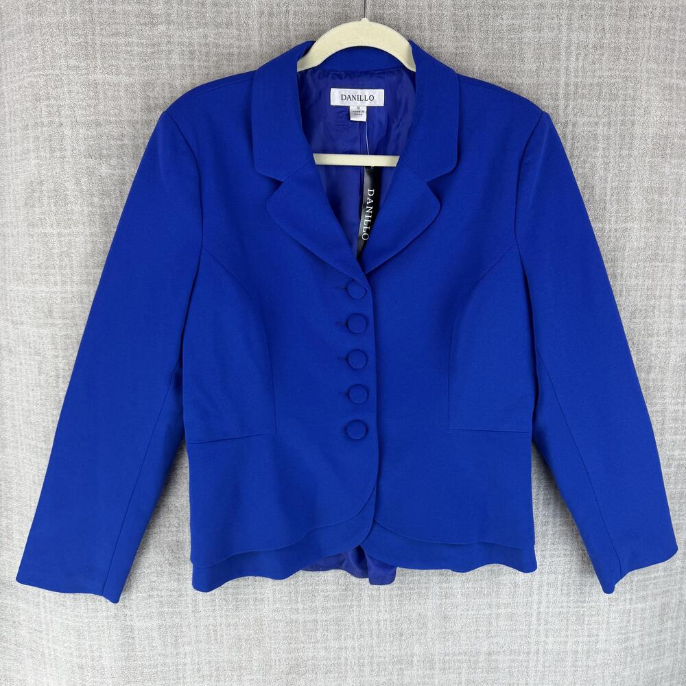 DANILLO Blazer Womens 10 Blue Short Collared Career Woman NWT Business